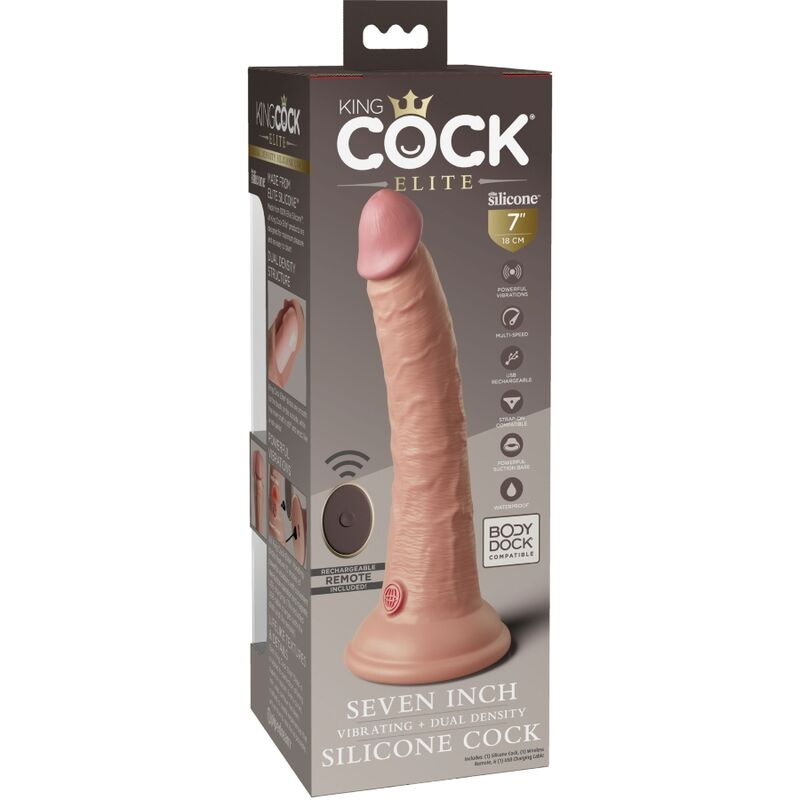 KING COCK - VIBRATORE DILDO REALISTICO ELITE E TELECOMANDO IN SILICONE 17,8 CM