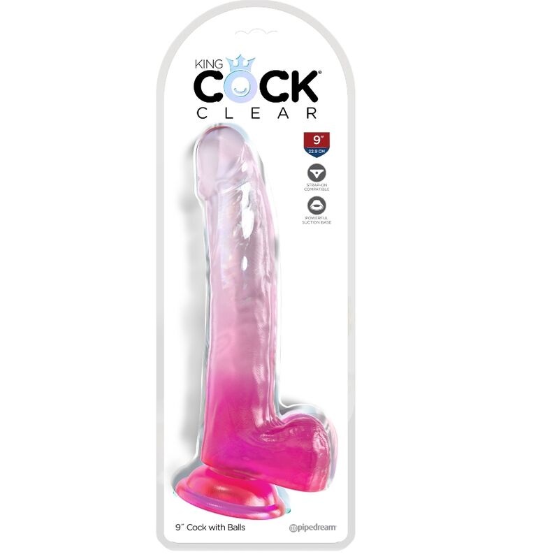 KING COCK - DILDO TRANSPARENTE CON TESTICULOS 20,3 CM ROSA