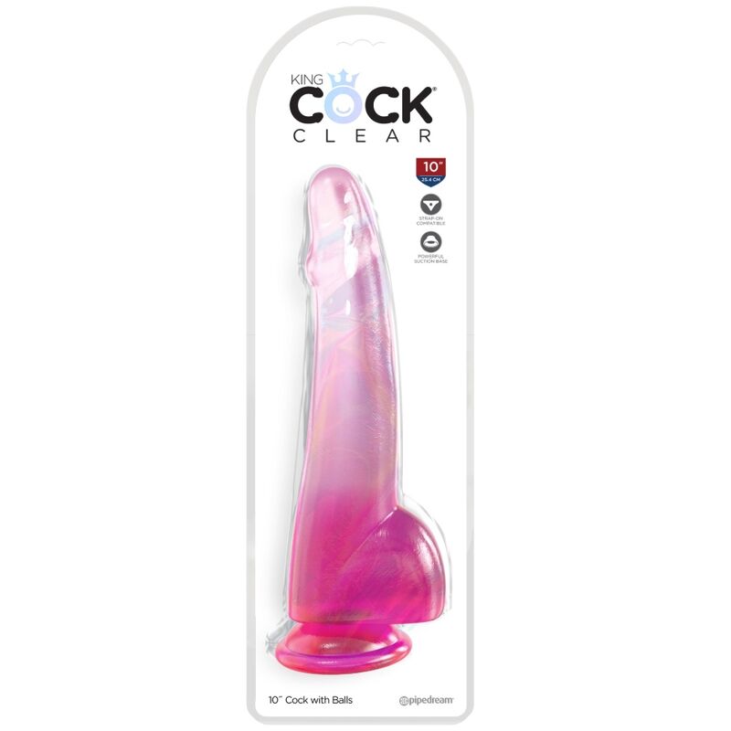 KING COCK - DILDO TRASPARENTE CON TESTICOLI 19 CM ROSA