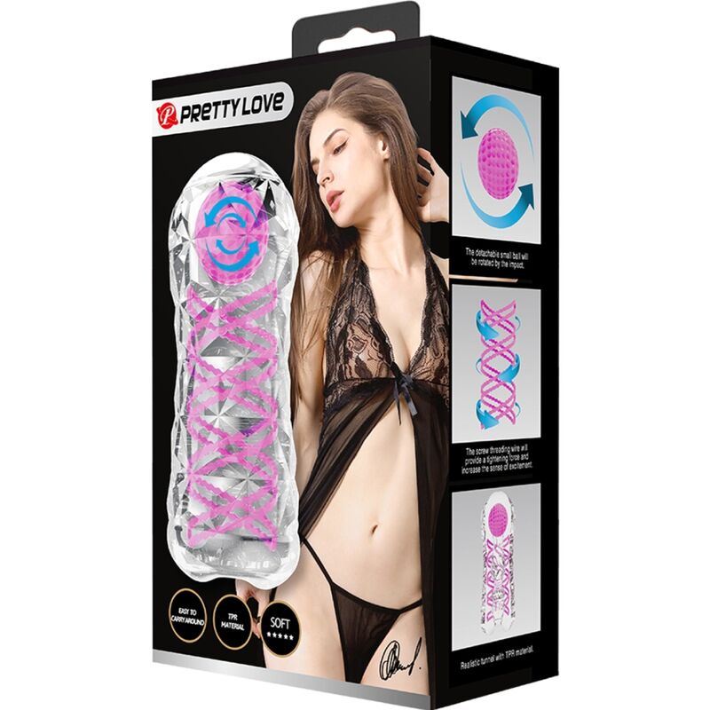 PRETTY LOVE - MASTURBATORE MASCHILE FANTASY CON SPIRALE INTERNA E PALLE TRASPARENTI