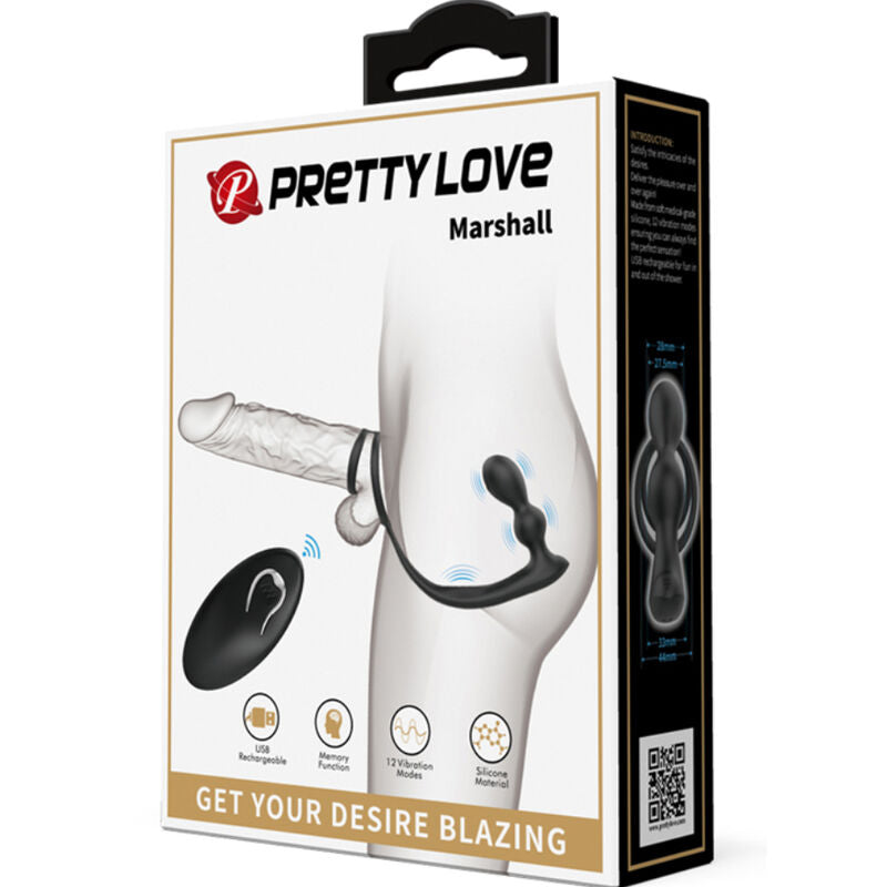PRETTY LOVE - ANILLO MARSHALL PARA EL PENE CON PLUG ANAL VIBRATORIO Y CONTROL REMOTO