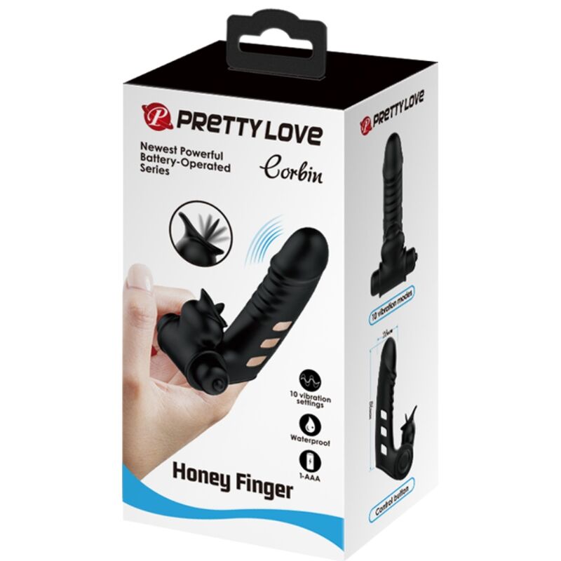 PRETTY LOVE - FUNDA PARA DEDO CON VIBRADOR CORBIN NEGRO