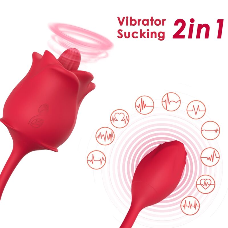 ARMONY - ROSA STIMOLATORE SUCCHIATORE & VIBRATORE 2 IN 1 CON 10 MODALITÀ CON CODA ROSSA