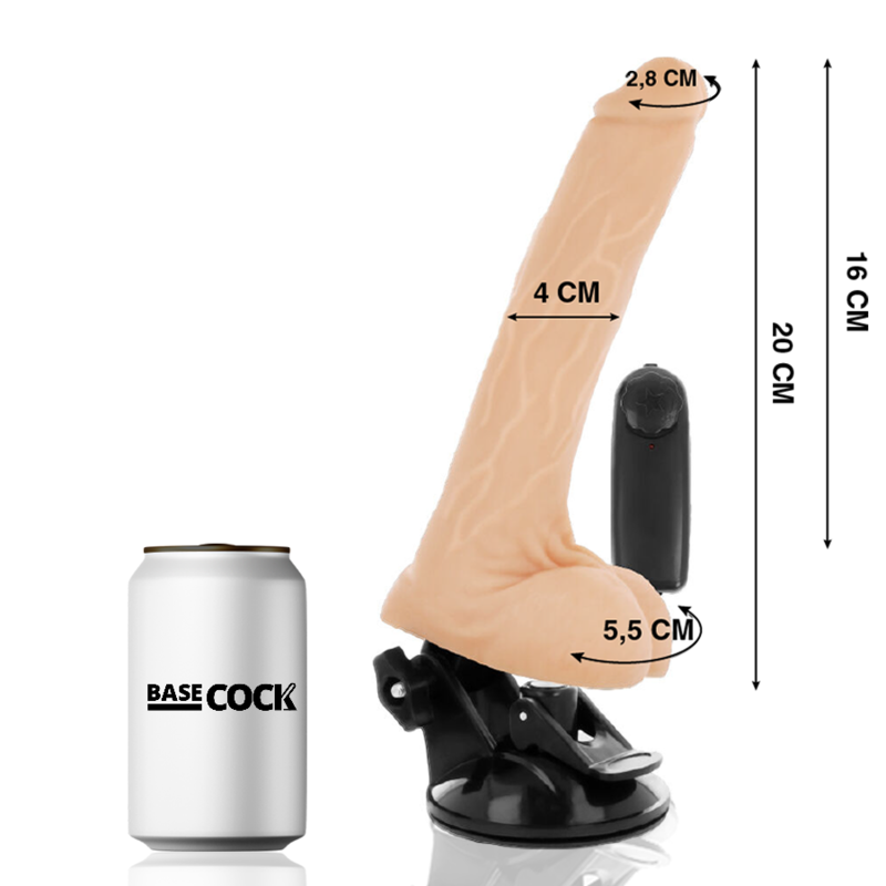 BASECOCK - VIBRATORE REALISTICO NATURALE CON TELECOMANDO CON TESTICOLI 20 CM -O- 4 CM