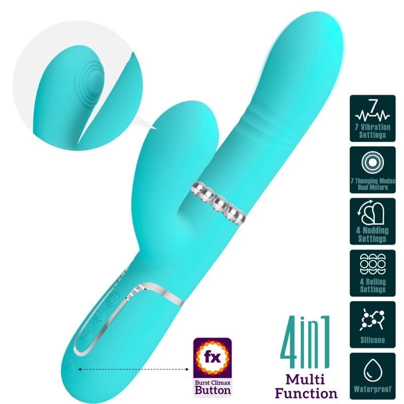 PRETTY LOVE - VIBRATORE MULTIFUNZIONE PUNTO G VERDE ACQUA