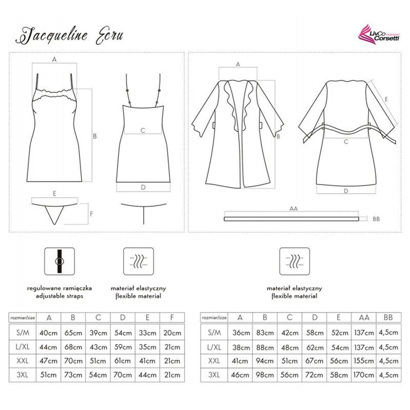 LIVCO CORSETTI FASHION - JACQUELINE LC 90249 BATA + CAMISA + BRAGUITA CRUDO L/XL