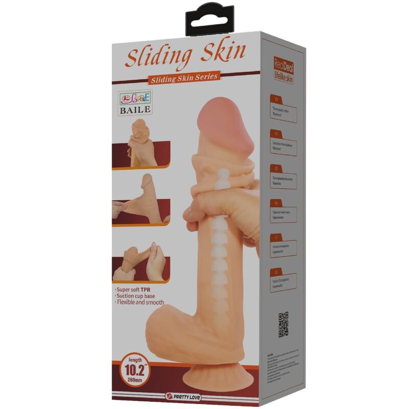 PRETTY LOVE - SERIE PIEL DESLIZANTE DILDO REALISTA CON VENTOSA PIEL DESLIZANTE COLOR CARNE 26 CM
