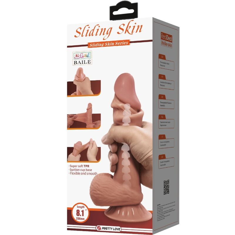 PRETTY LOVE - DILDO REALISTICO SERIE SLIDING SKIN CON VENTOSA IN PELLE MARRONE SCORREVOLE 19,4 CM