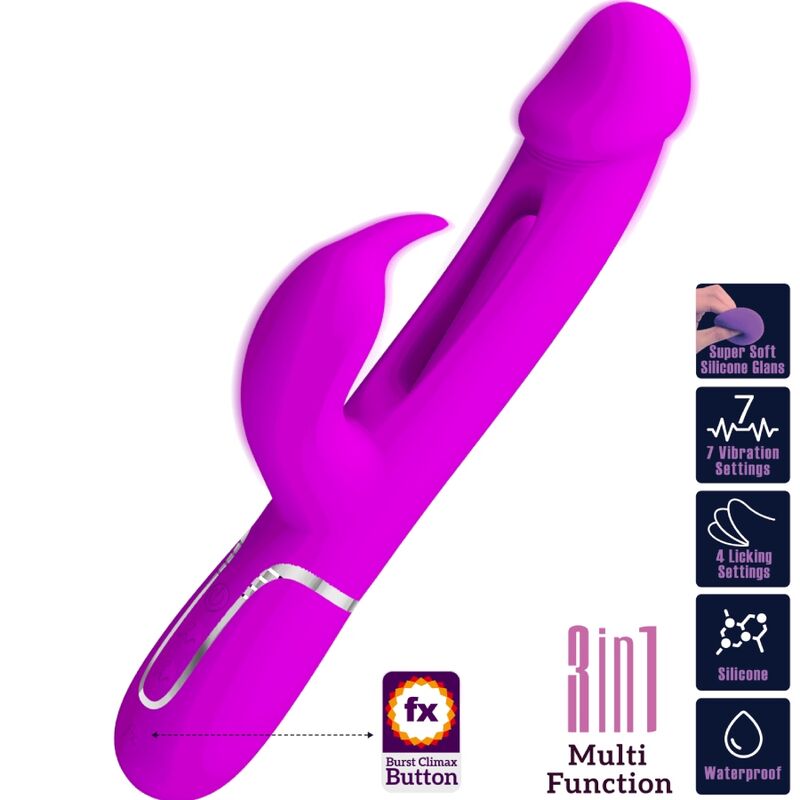 PRETTY LOVE - KAMPAS RABBIT 3 IN 1 VIBRATORE MULTIFUNZIONE CON LINGUA FUCSIA