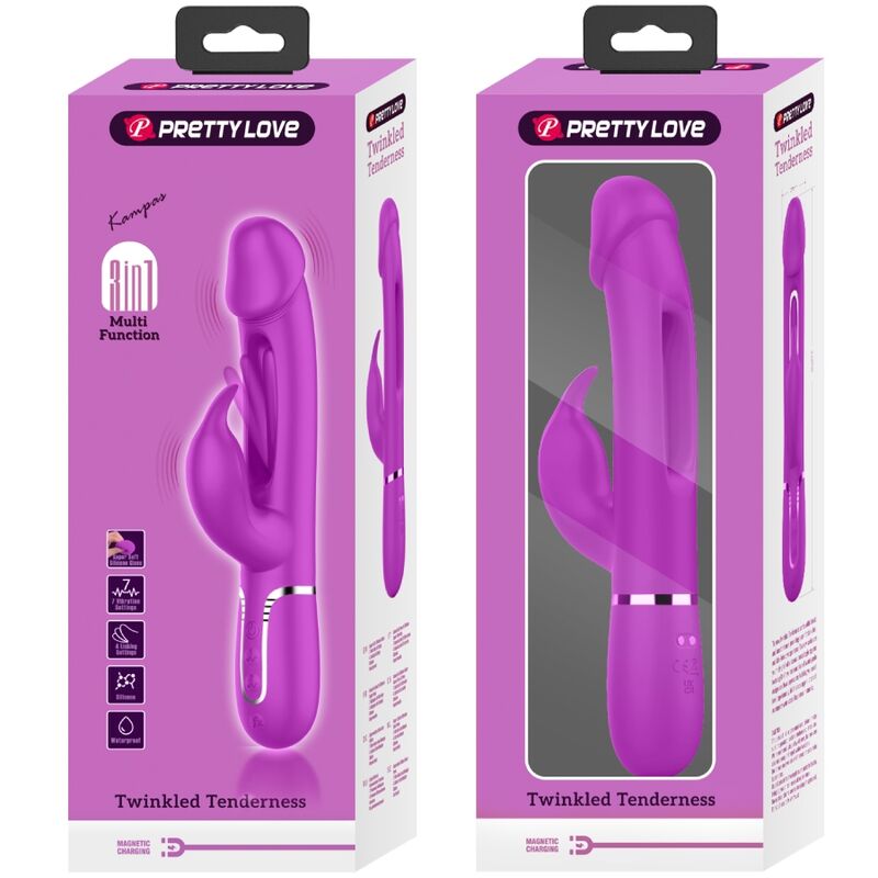 PRETTY LOVE - KAMPAS RABBIT VIBRADOR MULTIFUNCIÓN 3 EN 1 CON LENGUA FUCSIA