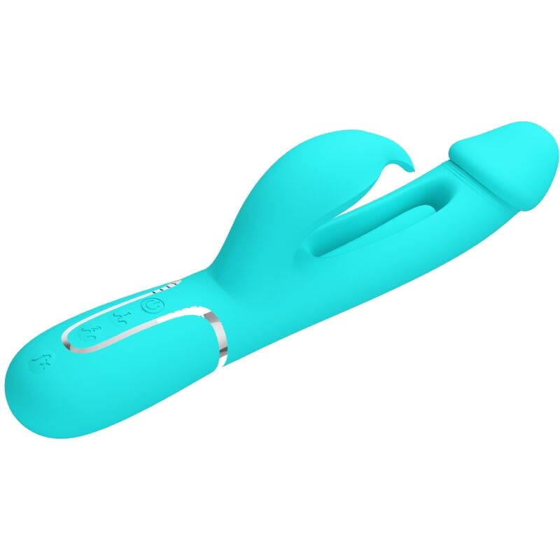 PRETTY LOVE - KAMPAS RABBIT 3 IN 1 VIBRATORE MULTIFUNZIONE CON LINGUA VERDE ACQUA