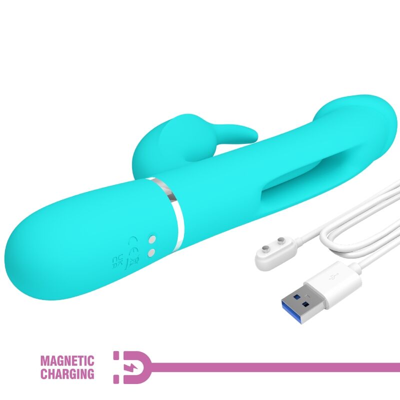PRETTY LOVE - KAMPAS RABBIT 3 IN 1 VIBRATORE MULTIFUNZIONE CON LINGUA VERDE ACQUA