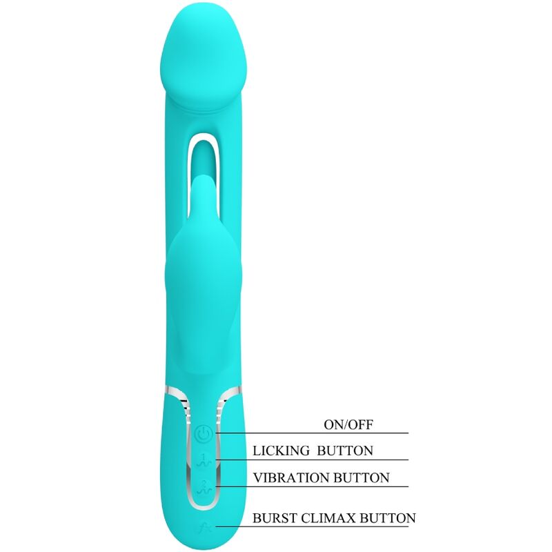 PRETTY LOVE - KAMPAS RABBIT 3 IN 1 VIBRATORE MULTIFUNZIONE CON LINGUA VERDE ACQUA