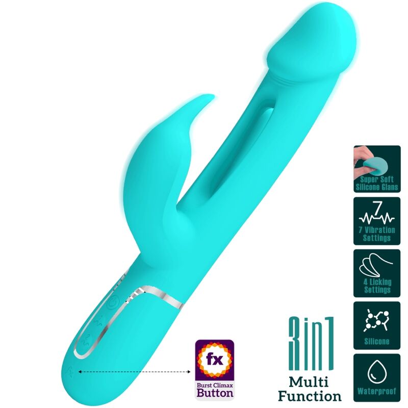 PRETTY LOVE - KAMPAS RABBIT 3 IN 1 VIBRATORE MULTIFUNZIONE CON LINGUA VERDE ACQUA