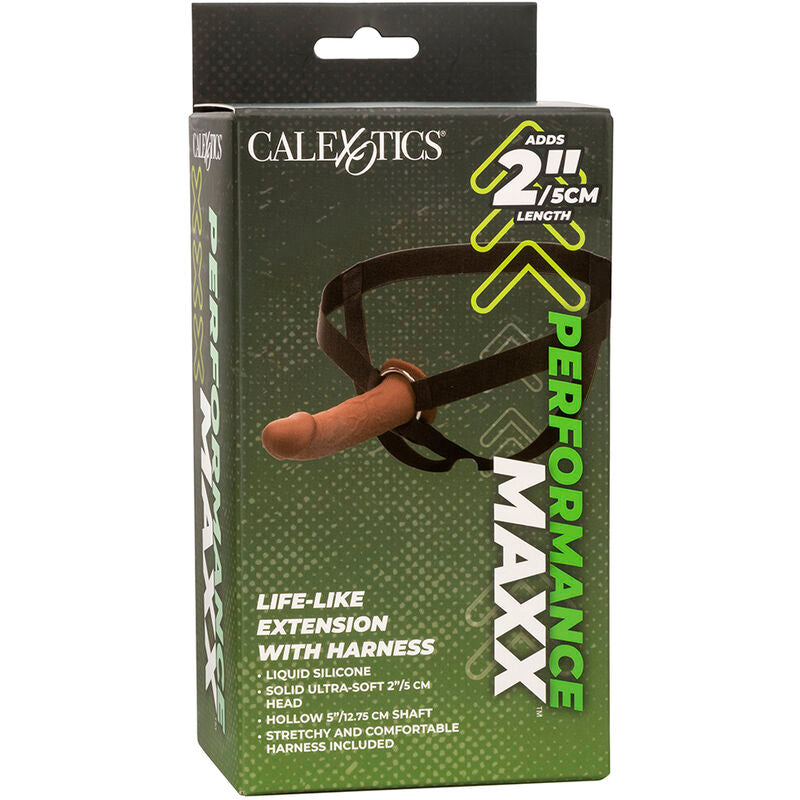 CALEXOTICS - PERFORMANCE MAXX ESTENSIONE REALISTICA CON IMBRACATURA PELLE MARRONE