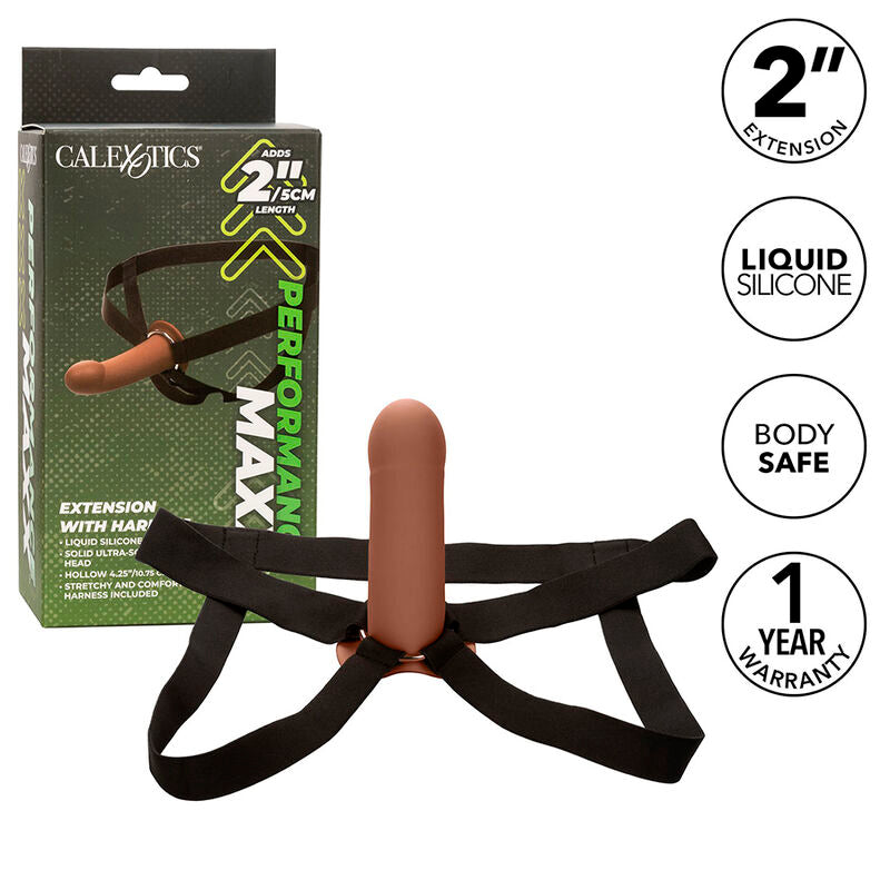CALEXOTICS - EXTENSIÓN PERFORMANCE MAXX CON ARNÉS PIEL MARRÓN