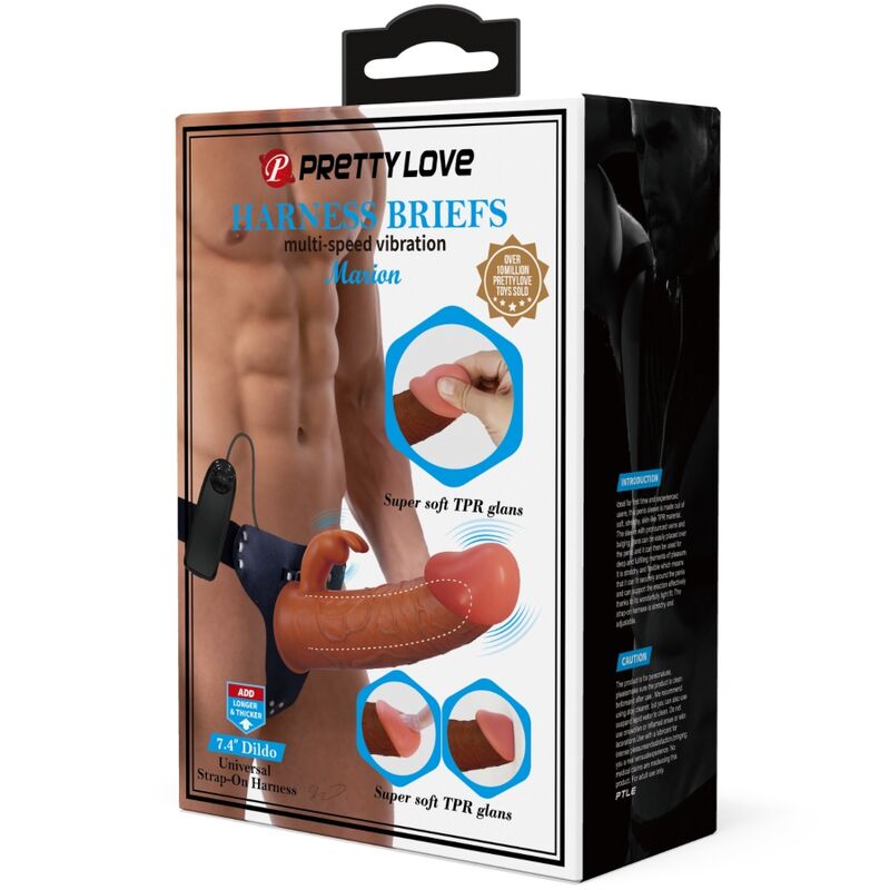 PRETTY LOVE - MARION HARNESS BRAGUITAS UNIVERSALES CON DILDO VIBRADOR 19 CM MARRÓN