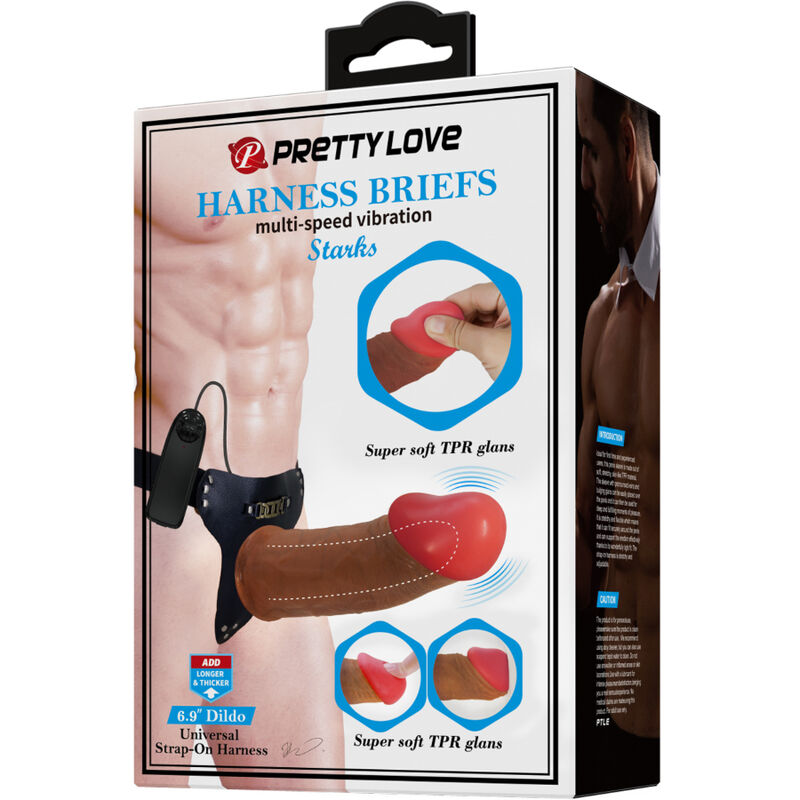 PRETTY LOVE - STARKS HARNESS BRIEFS DILDO VIBRANTE MULTIVELOCITÀ 17,5 CM MARRONE CHIARO