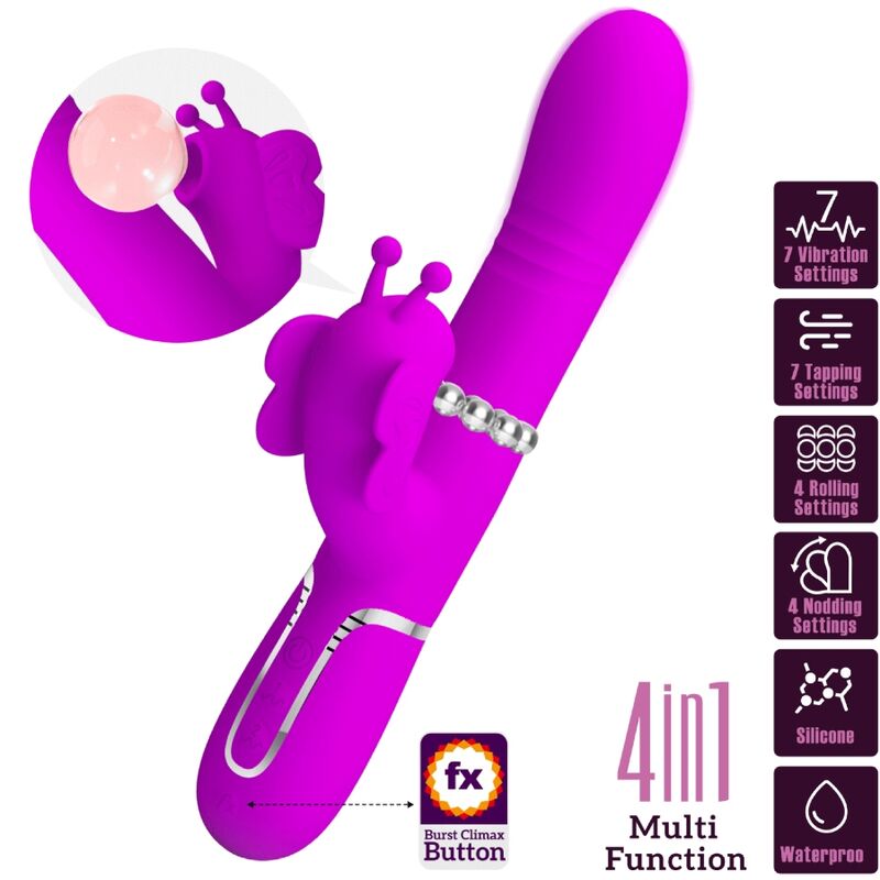 PRETTY LOVE - VIBRATORE CONIGLIO MULTIFUNZIONE 4 IN 1 FARFALLA FUCSIA