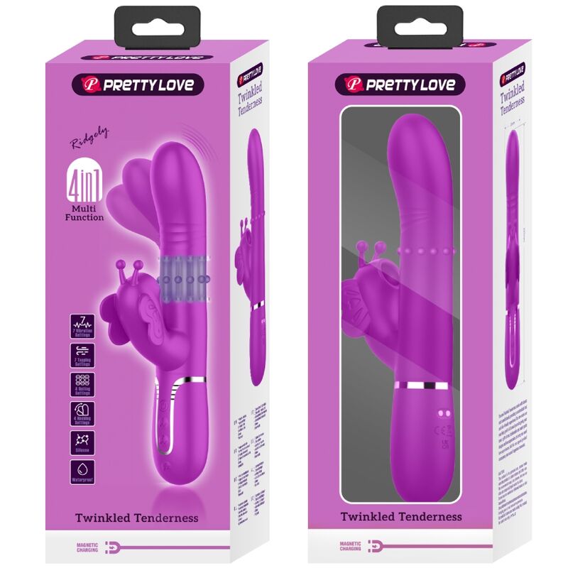 PRETTY LOVE - VIBRATORE CONIGLIO MULTIFUNZIONE 4 IN 1 FARFALLA FUCSIA