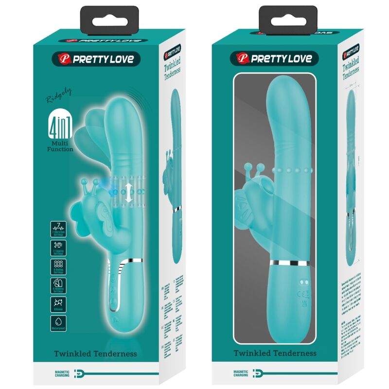 PRETTY LOVE - VIBRATORE CONIGLIO MULTIFUNZIONE 4 IN 1 FARFALLA VERDE ACQUA