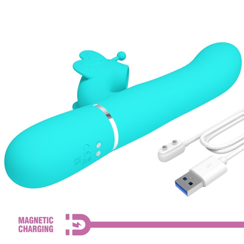 PRETTY LOVE - VIBRATORE CONIGLIO MULTIFUNZIONE 4 IN 1 FARFALLA VERDE ACQUA