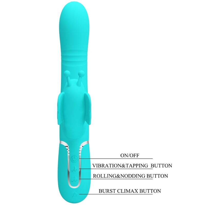 PRETTY LOVE - VIBRATORE CONIGLIO MULTIFUNZIONE 4 IN 1 FARFALLA VERDE ACQUA