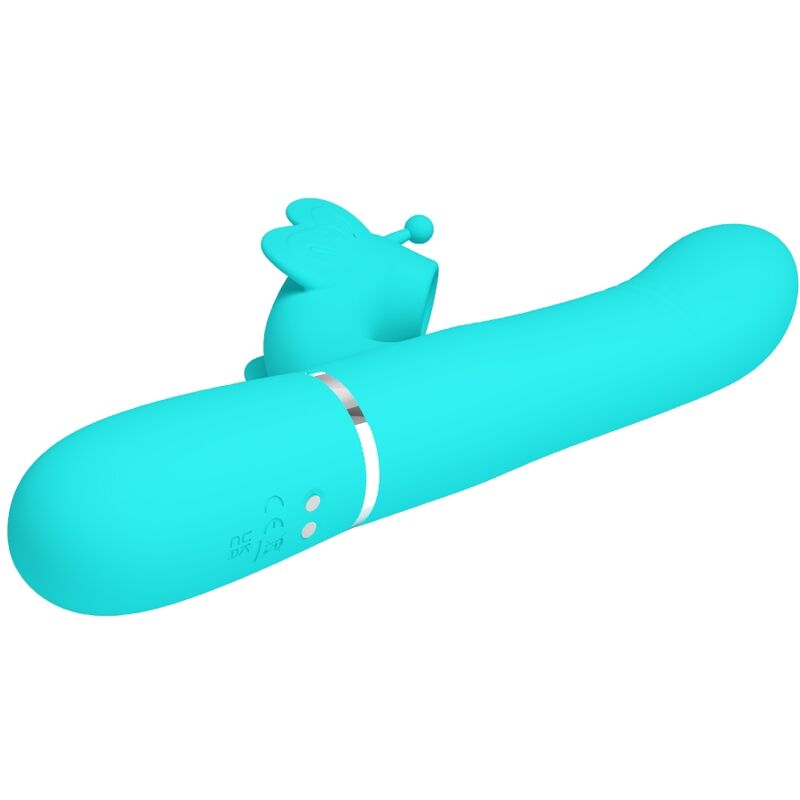 PRETTY LOVE - VIBRATORE CONIGLIO MULTIFUNZIONE 4 IN 1 FARFALLA VERDE ACQUA