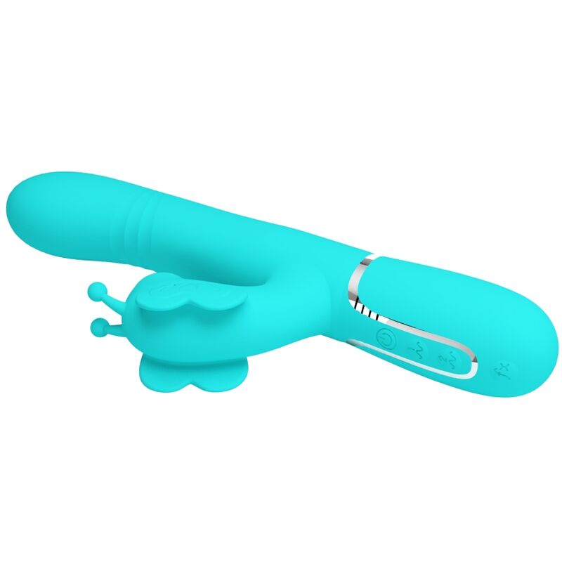 PRETTY LOVE - VIBRATORE CONIGLIO MULTIFUNZIONE 4 IN 1 FARFALLA VERDE ACQUA