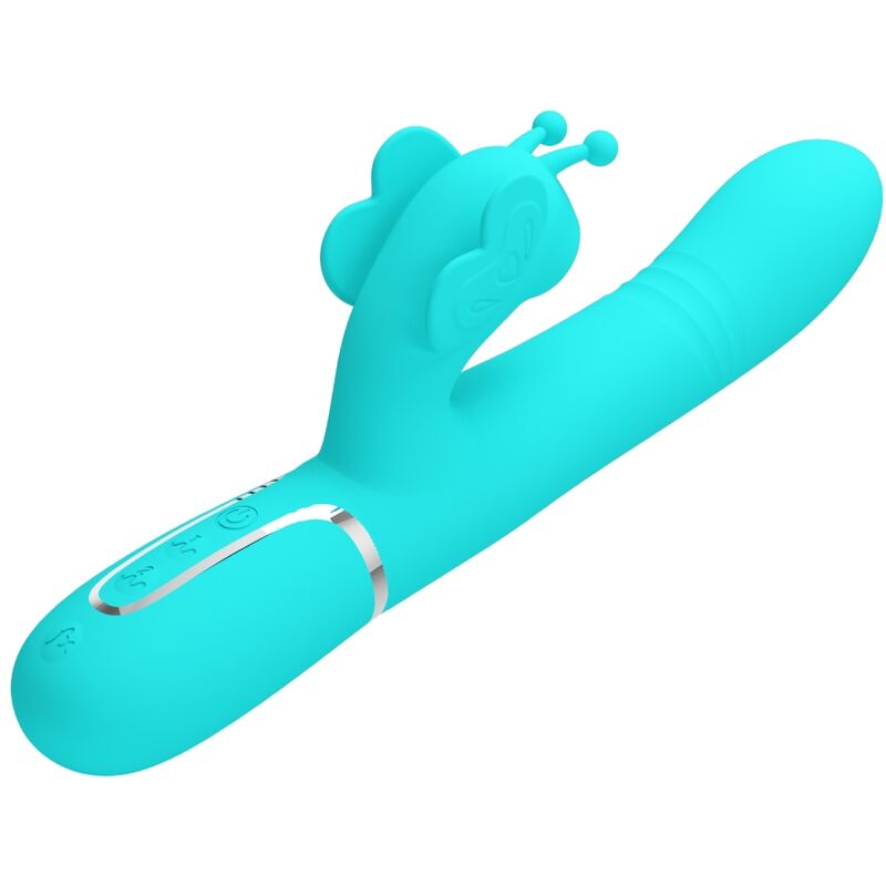 PRETTY LOVE - VIBRATORE CONIGLIO MULTIFUNZIONE 4 IN 1 FARFALLA VERDE ACQUA