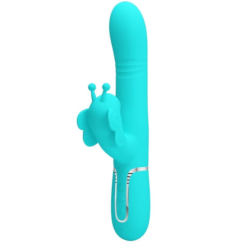 PRETTY LOVE - VIBRATORE CONIGLIO MULTIFUNZIONE 4 IN 1 FARFALLA VERDE ACQUA