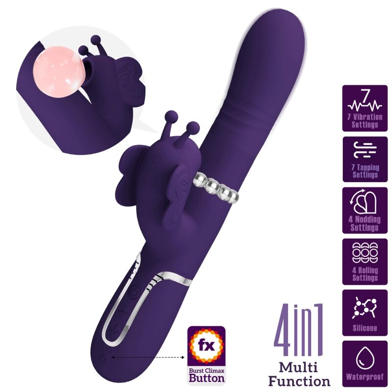 PRETTY LOVE - VIBRADOR CONEJO MULTIFUNCIÓN 4 EN 1 MARIPOSA MORADO