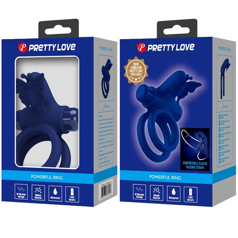 PRETTY LOVE - JAMELE DOPPIO ANELLO CON VIBRAZIONE E STIMOLATORE A FARFALLA BLU