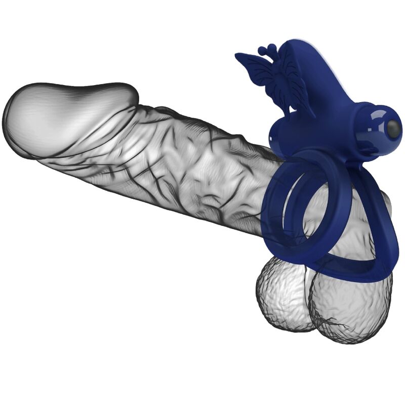 PRETTY LOVE - JAMELE ANILLO DOBLE CON VIBRACIÓN Y ESTIMULADOR MARIPOSA AZUL