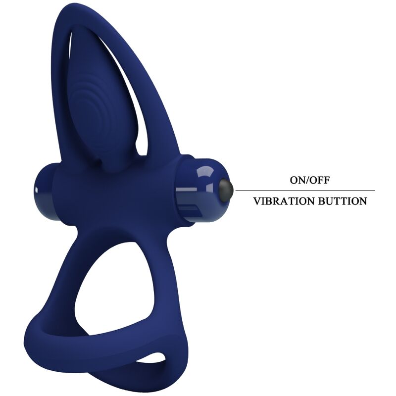 PRETTY LOVE - TAPPETINO DOPPIO ANELLO CON VIBRAZIONE E STIMOLATORE BLU