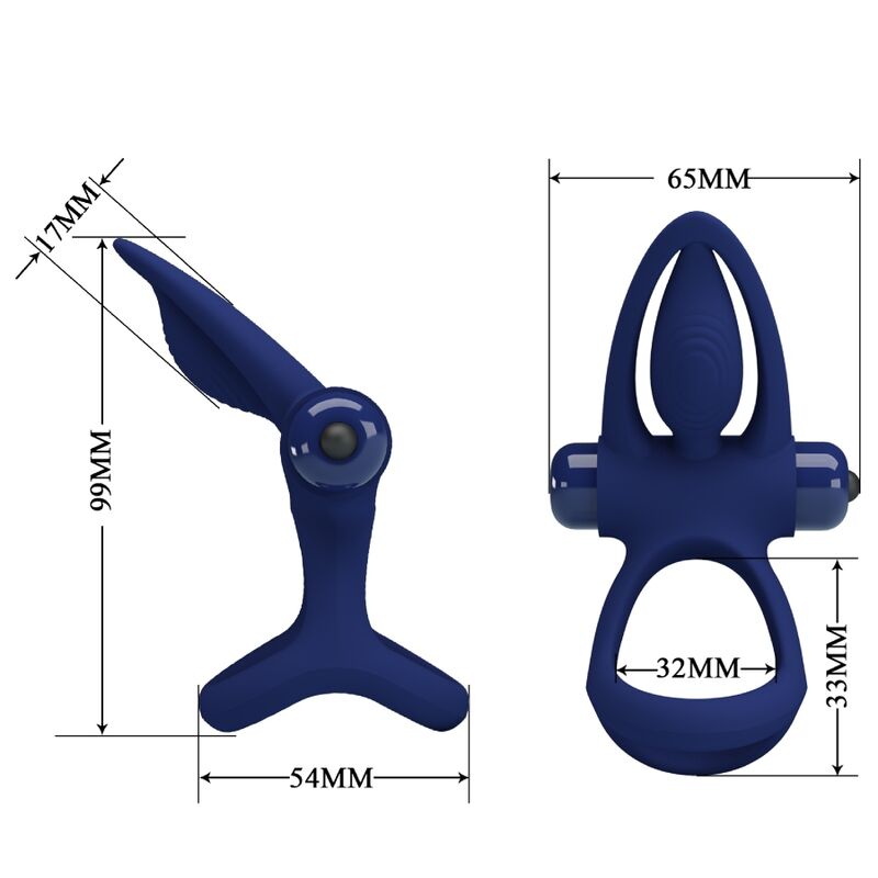 PRETTY LOVE - TAPPETINO DOPPIO ANELLO CON VIBRAZIONE E STIMOLATORE BLU