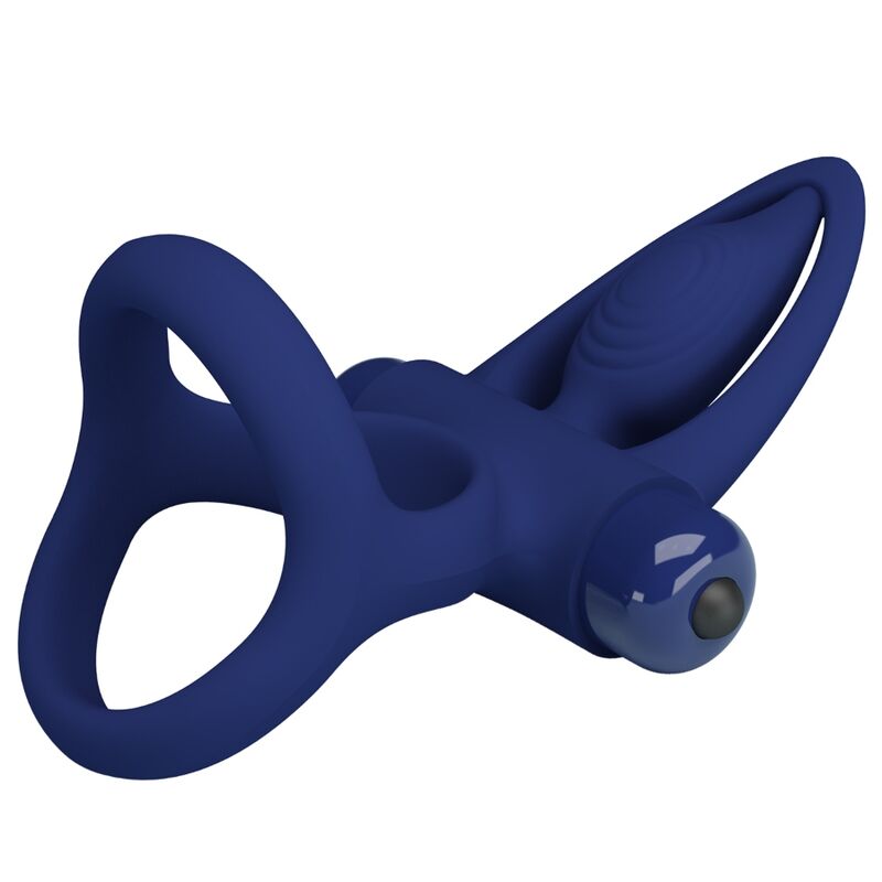 PRETTY LOVE - TAPPETINO DOPPIO ANELLO CON VIBRAZIONE E STIMOLATORE BLU