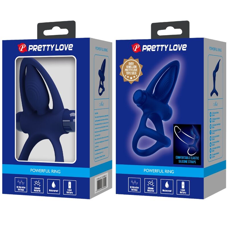 PRETTY LOVE - TAPPETINO DOPPIO ANELLO CON VIBRAZIONE E STIMOLATORE BLU