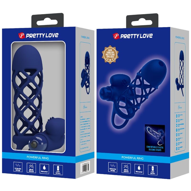 PRETTY LOVE - ANELLO VIBRATORE GIANN CON GUAINA IN SILICONE BLU