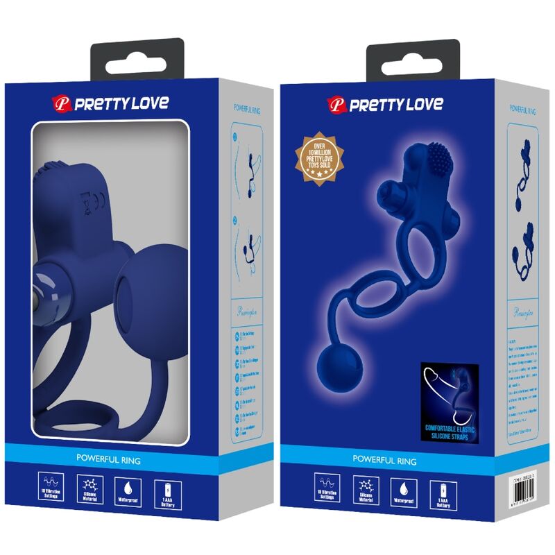 PRETTY LOVE - REMINGTON ANILLO VIBRADOR DOBLE CON ENCHUFE AZUL