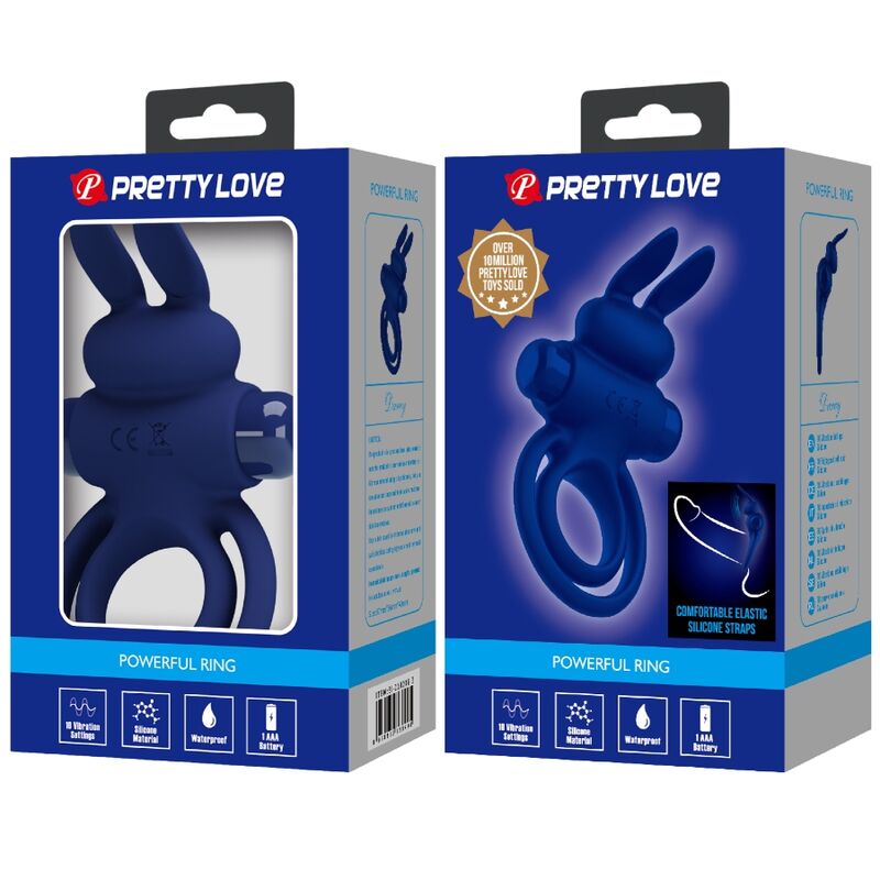 PRETTY LOVE - DAREY ANILLO VIBRADOR DOBLE CONEJO AZUL