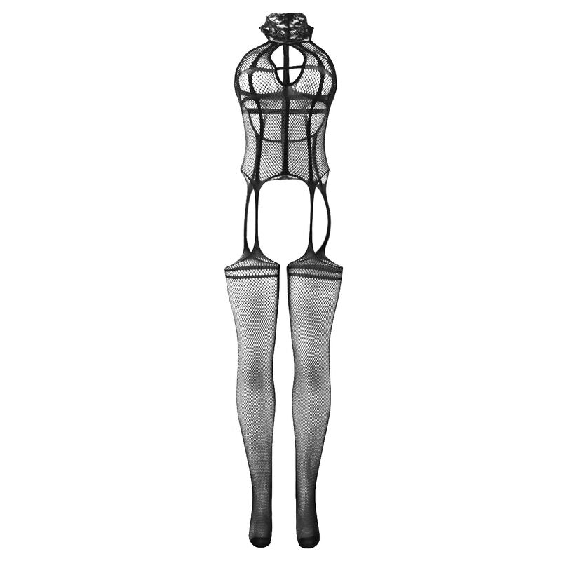 SUBBLIME - 951986 BODYSTOCKING DE RED SIN ENTREPIERNA CON ESTAMPADOS EN EL CUELLO NEGRO TALLA ÚNICA