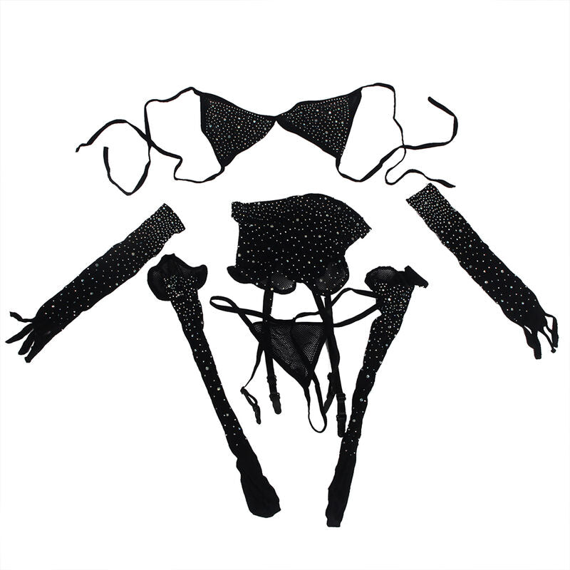 SUBBLIME - 952174 BODYSTOCKING DE RED CON GUANTES Y DIAMANTES NEGRO TALLA ÚNICA