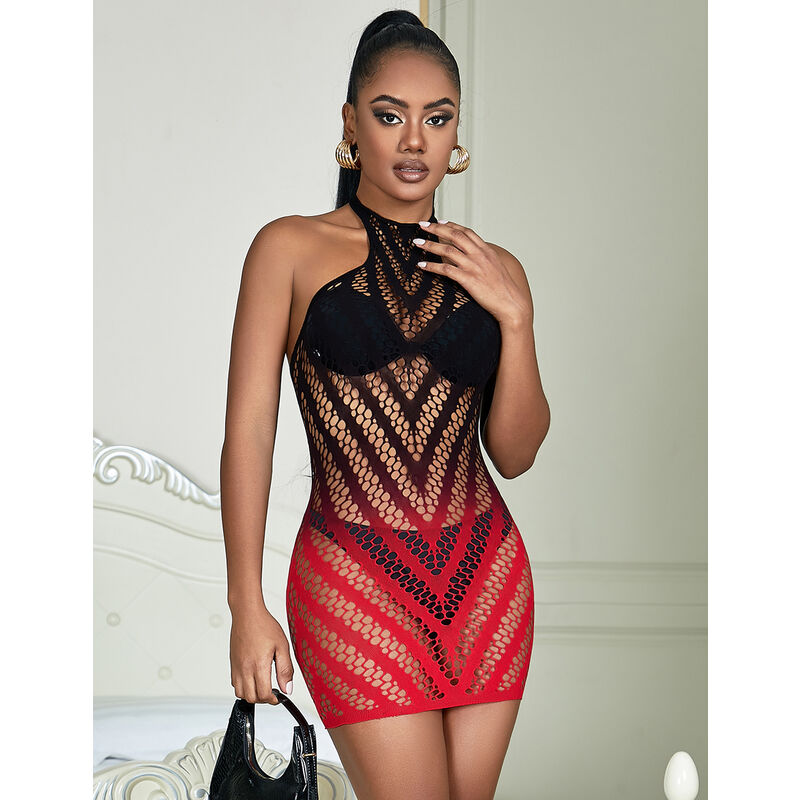 SUBBLIME - 952242 VESTIDO DE RED ELÁSTICA DEGRADADA ROJA Y NEGRA TALLA ÚNICA