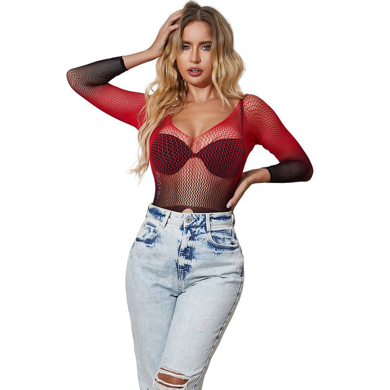 SUBBLIME - 952259 VESTIDO DE RED ELÁSTICA DE MANGA LARGA CON DEGRADADO ROJO Y NEGRO TALLA ÚNICA