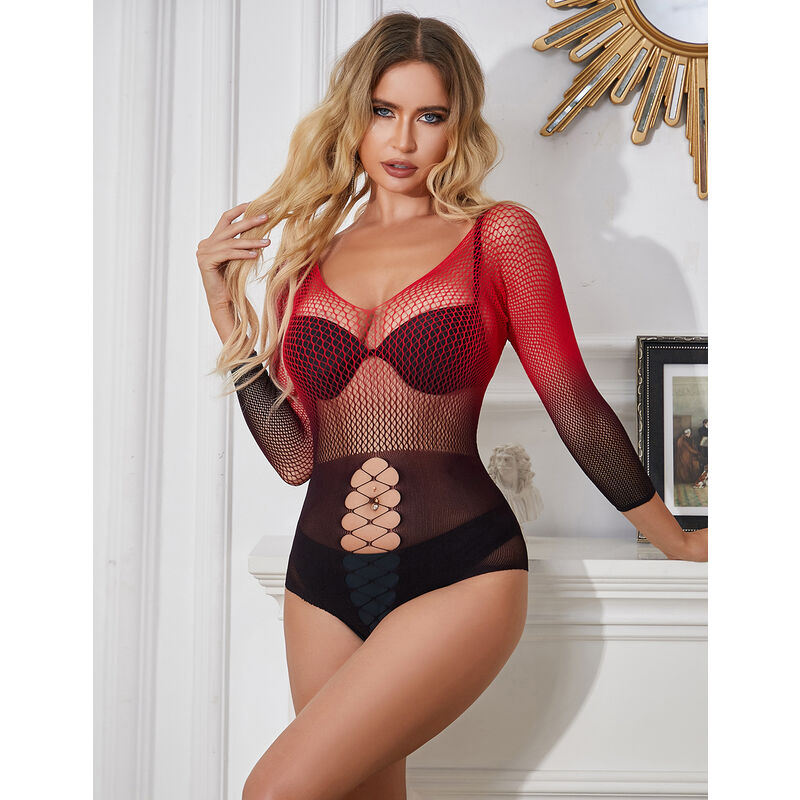 SUBBLIME - 952259 VESTIDO DE RED ELÁSTICA DE MANGA LARGA CON DEGRADADO ROJO Y NEGRO TALLA ÚNICA