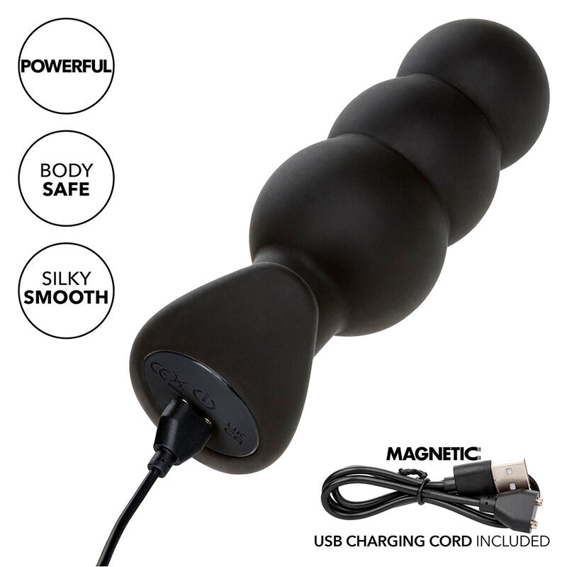 CALEXOTICS - PLUG ANALE ROCK BOTTOM CON PERLINE 10 VIBRAZIONI SILICONE NERO