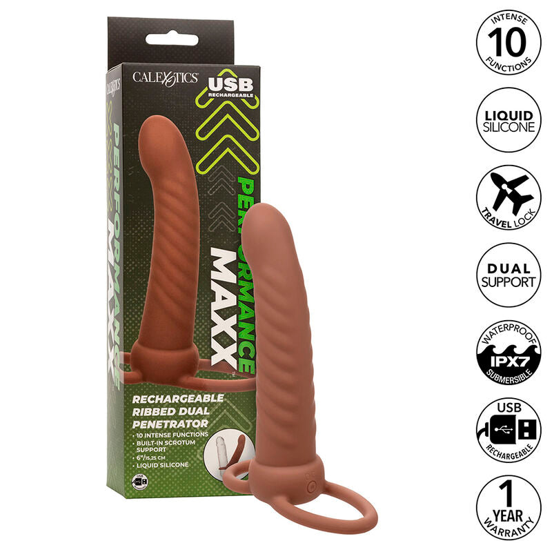 CALEXOTICS - MAXX RIBBED DUAL PENETRADOR 10 VIBRACIONES MARRÓN