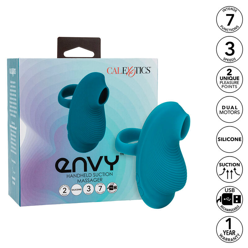 CALEXOTICS - MASAJEADOR DE MANO ENVY CON BOLA RODANTE, 7 VIBRACIONES, AZUL