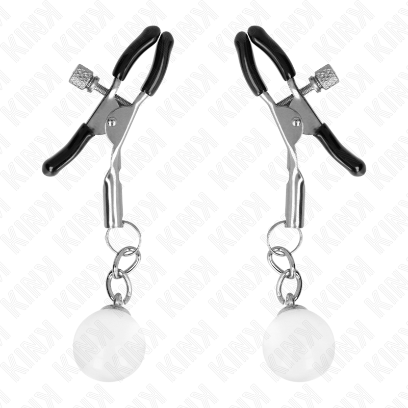 KINK - MORSETTI PER CAPEZZOLI CON PERLINE DI VETRO ARGENTO 6 CM